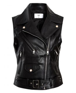 Faux leather Gilet, PU Sleeveless Biker Jacket, Black, UK Sizes 8 to 14