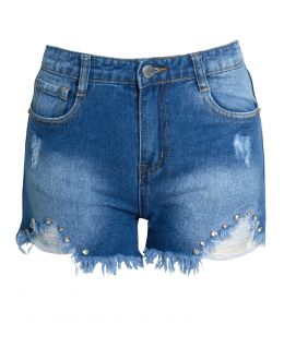 Girls Denim Shorts with Embellishment and Distress Detailing,  Ages 5 to 13 Years