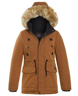 Boys Fleece Lined Winter Parka Coat, Camel, Black, Ages 3 to 14 Years
