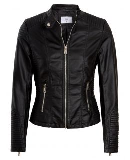 Faux leather Biker Jacket with Quilt Detailing, Black, UK Sizes 6 to 14