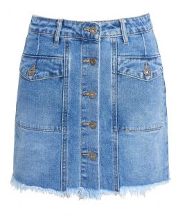 Womens Stretch Denim Mini Skirt with Raw Hem, UK Sizes 6 to 14