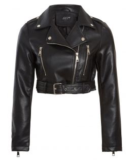 Cropped Slim Fit Faux leather Biker Jacket, Off White, Beige, Black, UK Sizes 8 to 14