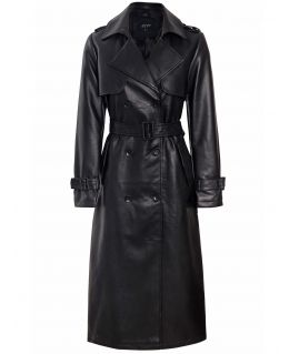 Faux Leather Maxi Trench Coat, Black, UK Sizes 8 to 16