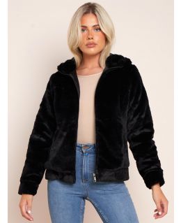 Fuax Fur Short Jacket, Black, UK Sizes 8 to 16