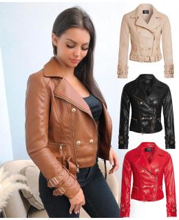 Faux leather PU Biker Jacket, Tan, Black, Stone, Red, Navy, UK Sizes 8 to 14