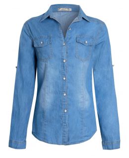 Slim Fit Stonewash Denim Cotton Shirt, UK Sizes 6 to 12