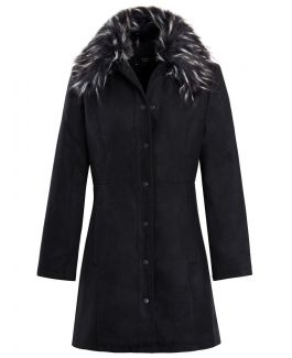 Womens Faux Fur Collar Wool Coat, Black, Sizes 8 to 16