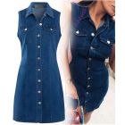 Womens Denim Dress Ladies Stretch Sleeveless Shirt Dresses Size 8 10 12 14 16 Blue
