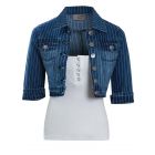 Womens Size 14 12 10 8 16 Stretch Fitted Denim Jacket Ladies Jean Crop Jackets Stripe