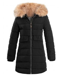 Girls Fleece Lined Parka Coat, Black, Navy, Ages 4 to 14 years