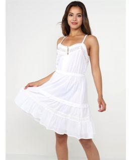 Cotton Strappy Vest Dress, white, UK Sizes 8 to 14
