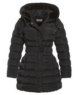 Black Padded and Quilted Parka with Fur lined Hood 
