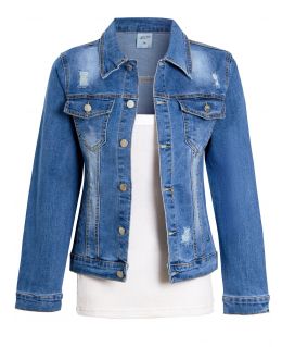 Girls Distressed Denim Jacket, Ages 7 to 16 Years