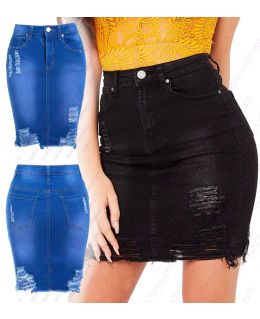 Womens Stretch Denim Skirt Ladies Pencil Ripped skirts NEW Size 8 10 12 14 Blue