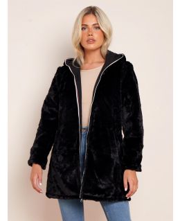Reversible Faux Fur Shower Resistant Coat, Black, UK Sizes 10 to 18