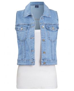 Denim Gilet in stretch Denim Cotton, Blue, Black, UK Sizes 8 to 18