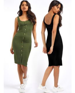 Sleeveless Midi Length Dress, Black, Khaki, UK Sizes 8 to 14