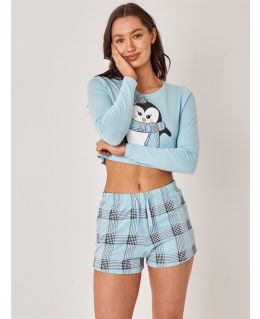 Cotton Shorts Pyjama Set, Nightwear, UK sizes 8 to 14, Blue