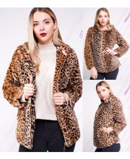 Womens Faux Fur Coat Luxurious Hood Leopard Jacket Size 8 10 12 14