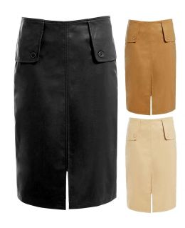 Womens PVC Front Split Skirt Ladies Knee Length Faux Leather Size 10 12 14