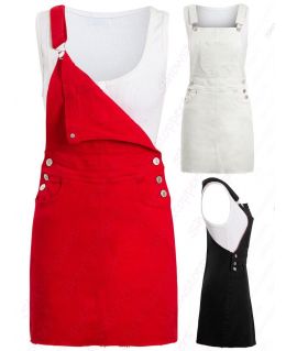 Womens Denim Dress Ladies Stretch Sleeveless Dungaree Dresses Size 8 10 12 14 Red Black