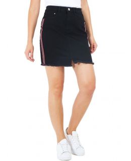 Black Front Split Stretch Denim Skirt