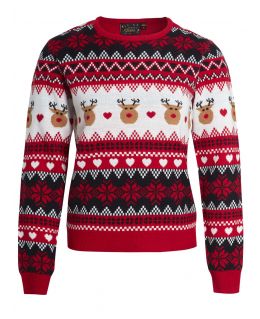 Girls Chirstmas jumper, Knitted Rudolph sweater, Grey, Red, Ages 5 to 13 Years