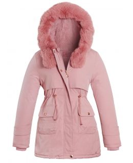 Girls Parka Jacket Faux Fur Fleece Lined Coat, Pink, Black,  Age 3 to 14 Years