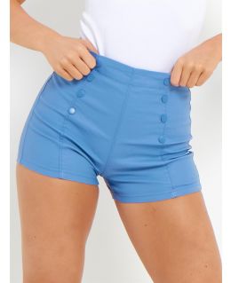 High Waist Waxed Hotpant Shorts, Blue, White, Black, UK Sizes 6 to 12