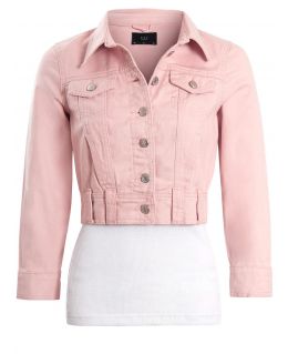 Womens Cropped Pale Pink Denim Jacket, UK Sizes 6 to 16