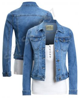 Womens Premium Stretch Fitted Denim Jacket, Denim Blue, Sizes 8 to 16
