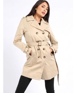 Womens Trench Coat with shoulder epaulets and belt, Black, Stone, UK Sizes 8 to 16