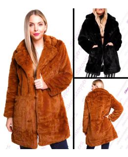 Womens Faux Fur Coat Black Brown Long Jacket Size 10 12 14 16