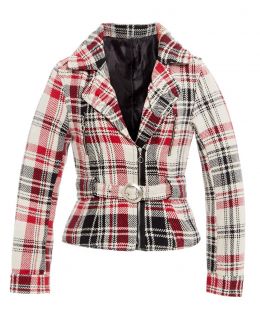 Womens Check Biker Jacket Ladies Coat Size 8 10 12 14 Red Cream New