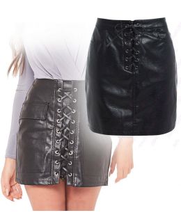  Black Faux Leather Short Skirt