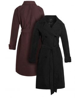 Double Breasted Brushed Twill Trench Coat, Black, Chocolate, UK Sizes 8 to 16