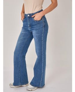 Flared Relaxed Stud Detailed High Waist Denim Jeans, UK Sizes 6 to 14