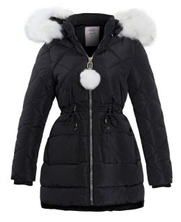 Girls Quilted Parka Coat with Luxurious Faux Fur, Pink, Black, Ages 3 - 14 Years