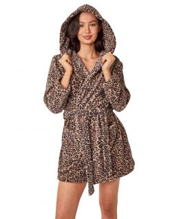 Women's Soft Coral Fleece Nightwear Dressing Gown Bathrobe Size S M L XL Leopard