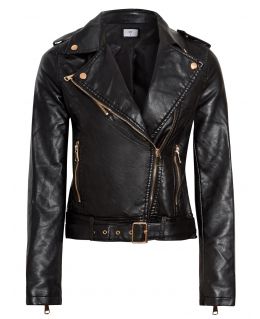 Premium Faux leather Biker Jacket, Black, UK Sizes 8 to 14