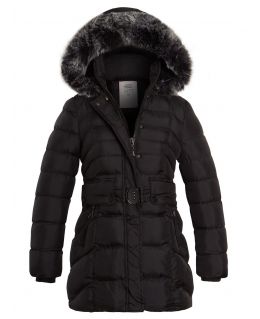 Girls Quilted Puffer Coat, Black, Grey, Ages 3 to 14 Years