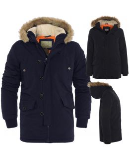 Boys Quilt Lined Padded Parka Coat, Black, Navy, Ages 7 to 13 Years