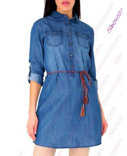 Blue Casual Cotton Denim Dress 