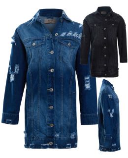 Boyfriend Fit Ripped Denim Jacket