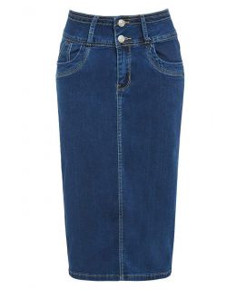  Blue Soft and Stretchable Denim Pencil Skirt