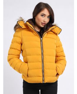 Womens Faux Fur Quilted Parka Coat, Black, Mustard, Navy, UK Sizes 8 to 16