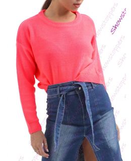 Womens Neon Pink Jumper Knitted Fine Jumpers Size 10 12 14 16 Neon Pink