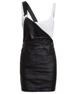 Faux Leather Wet Look Dungaree Skirt, UK Sizes 8 to 14