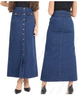 Indigo Long Denim Front Split Skirt