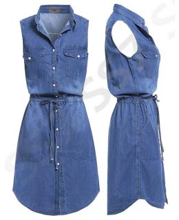 NEW Women Longline Denim Shirt Dress Ladies Jean Dresses Size 8 10 12 14